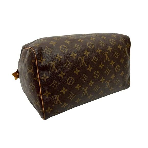LOUIS VUITTON Authentic Brown Monogram Leather Speedy 30 Boston Bag - Picture 7 of 9